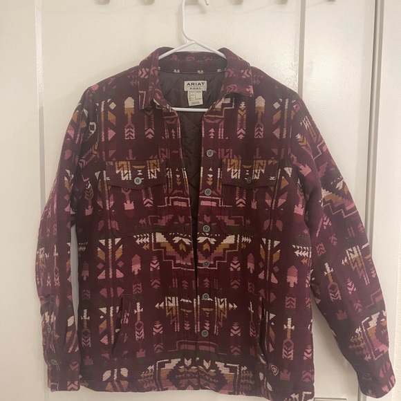 Ariat Jackets & Blazers - Ariat Western Aztec Maroon Purple Patterned Shacket Barn Jacket